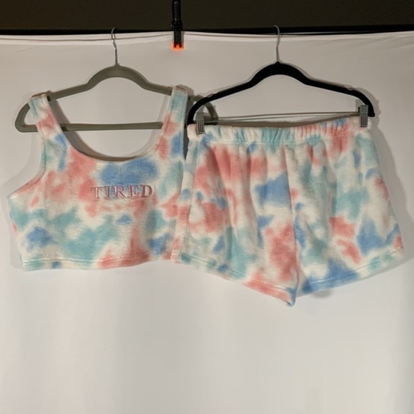 Rose & Vine Pastel Pink & Blue Fuzzy Pajama Set - Picture 2 of 6